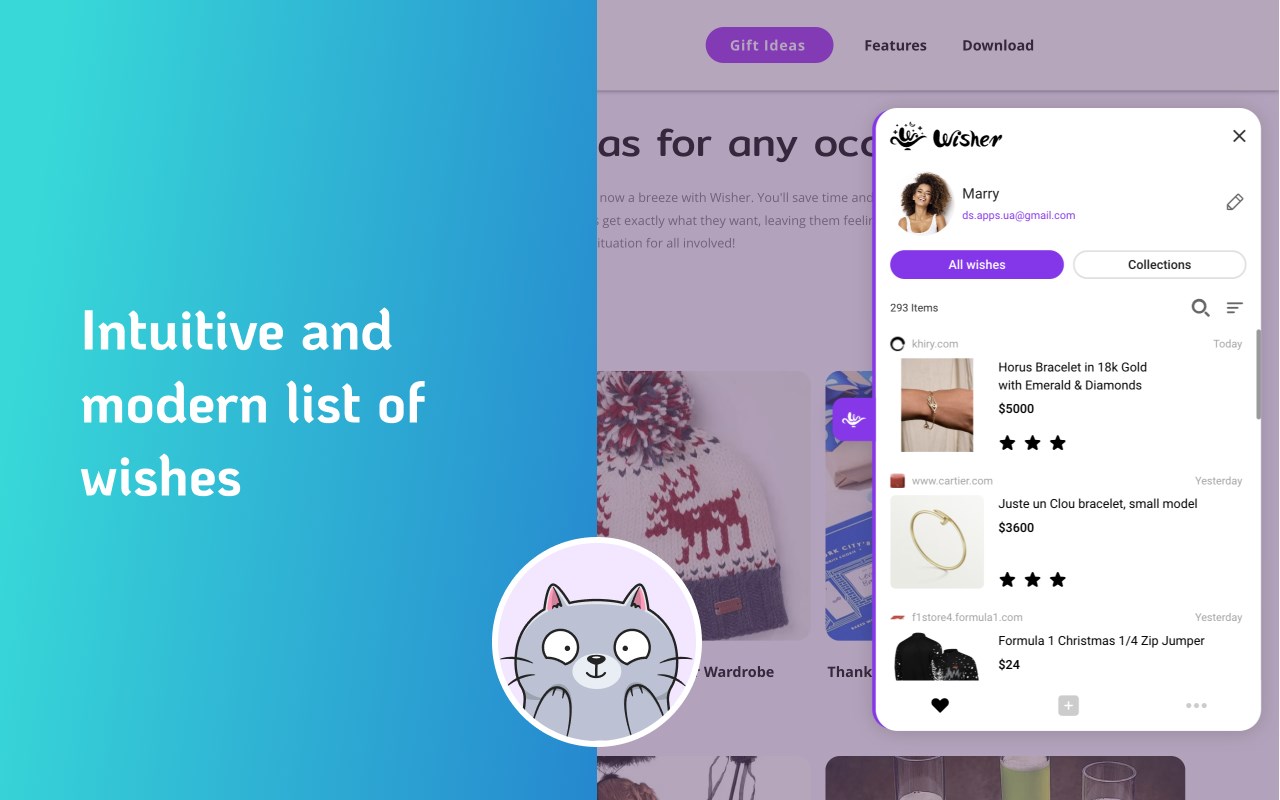 Wisher: Save shopping in wish list registry
