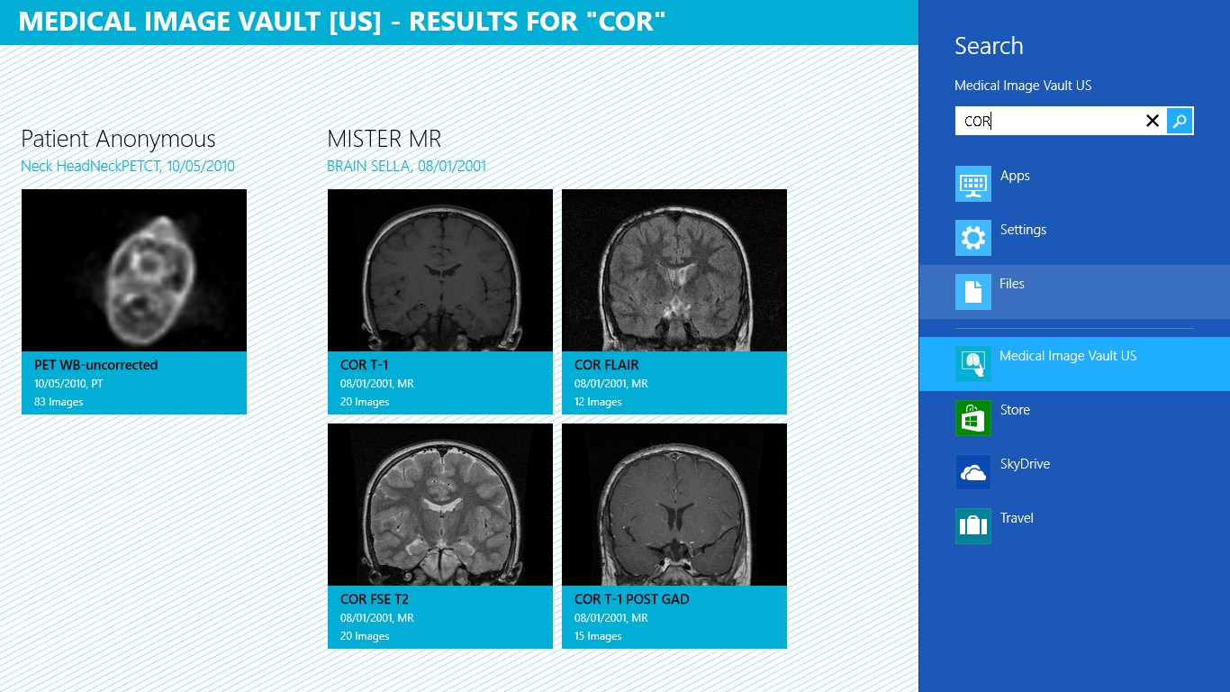 Search the examinations stored in your HealthVault account.