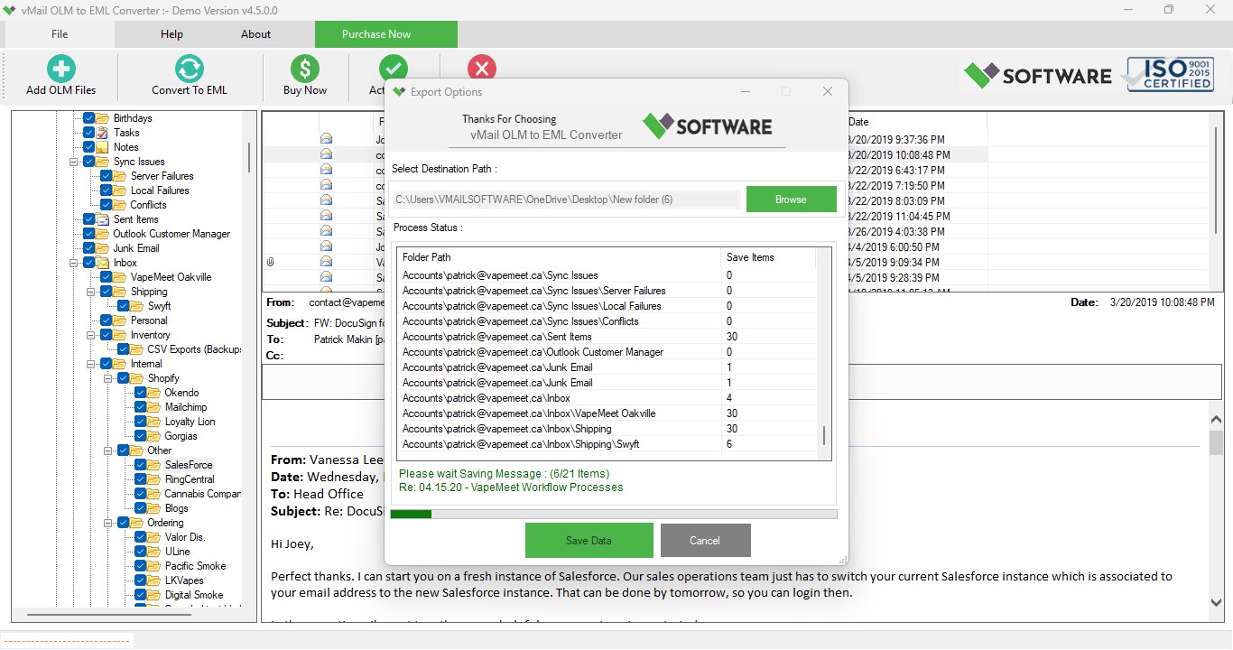 OLM to EML Converter screenshot
