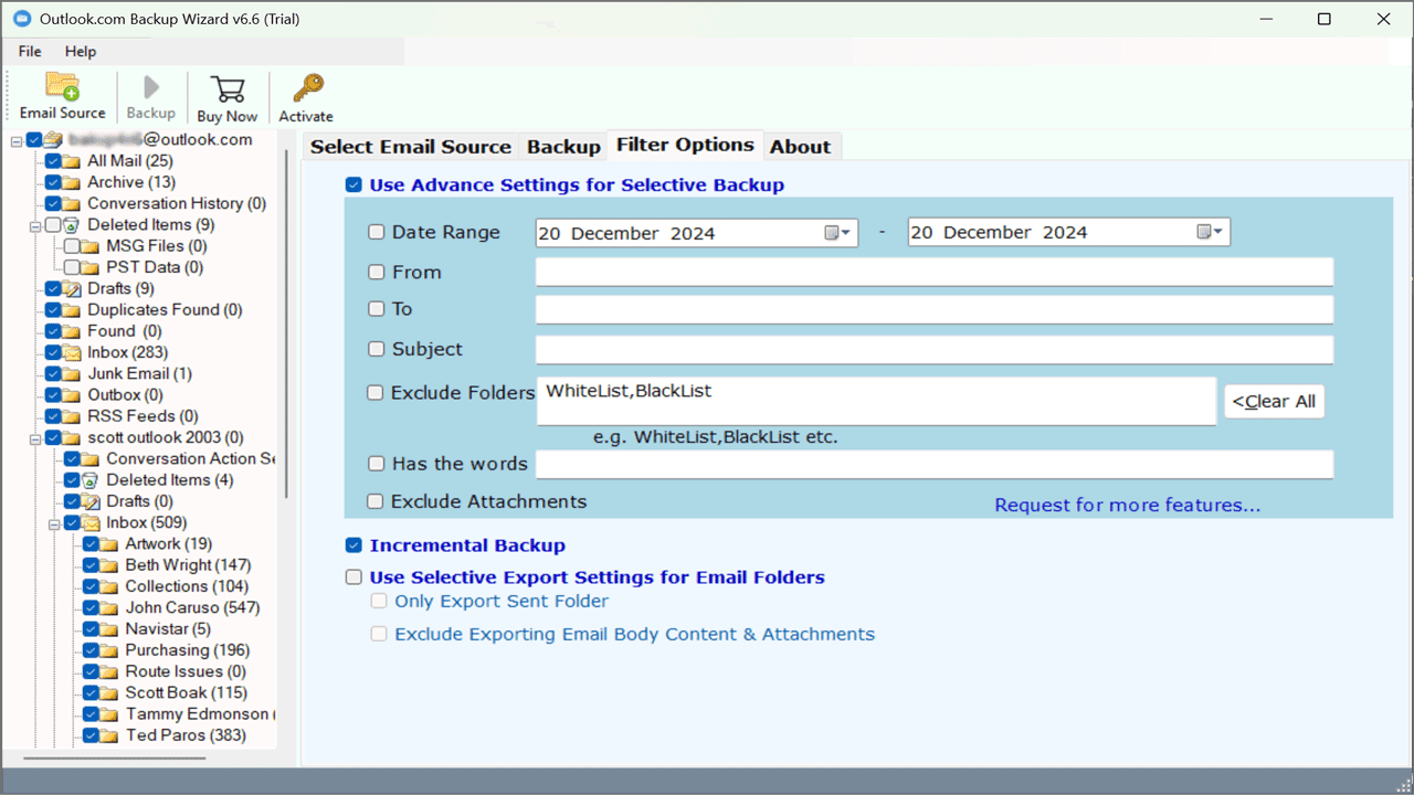 Snapshot 4 of RecoveryTools For Outlook.com Backup Tool