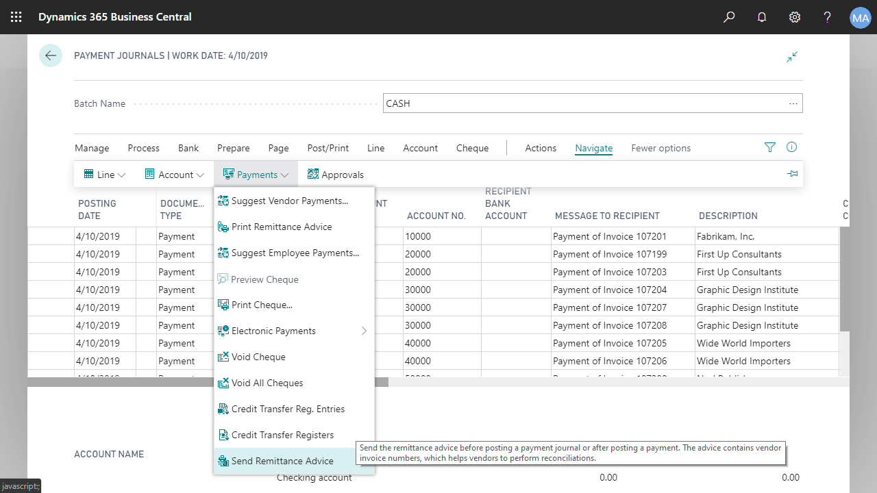 Snapshot 2 of Send remittance advice by email