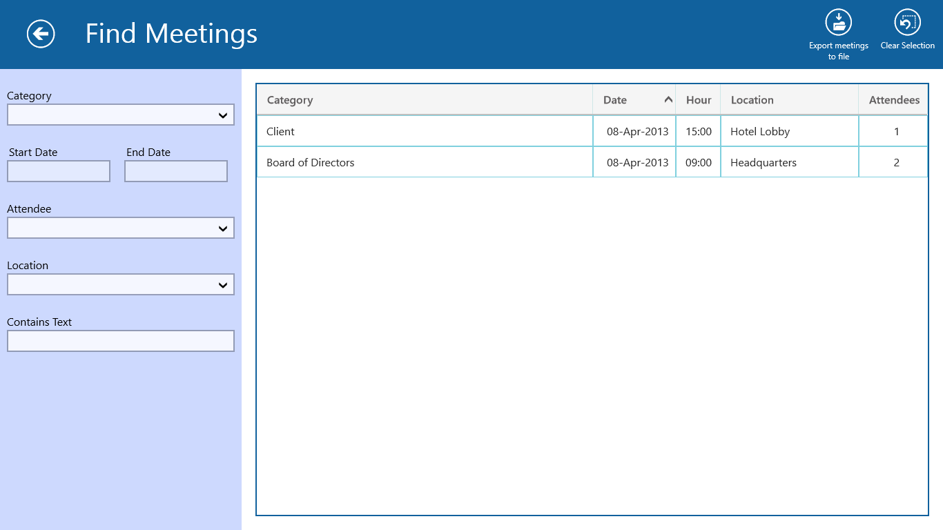 Find meetings with multiple criteria