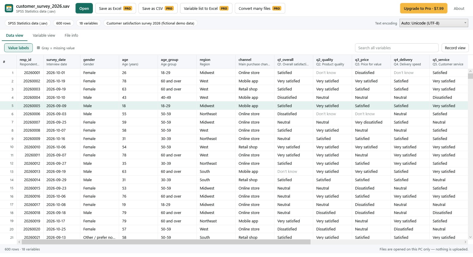 SAV & DTA File Viewer - Open & Save as Excel screenshot