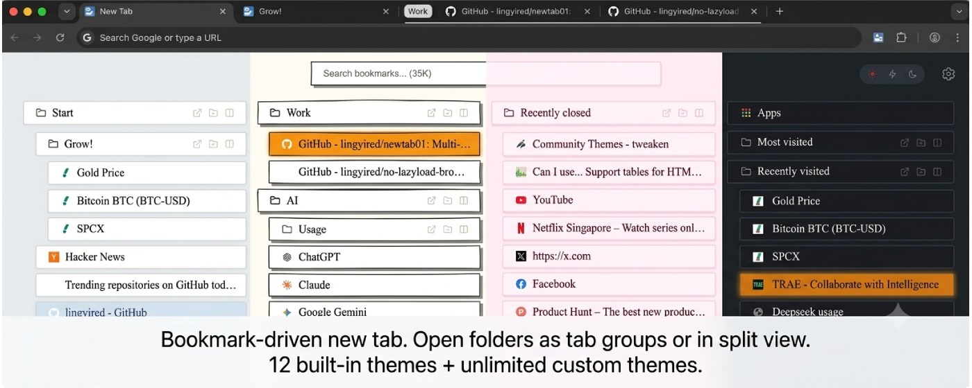 newtab01: bookmark-driven new tab page