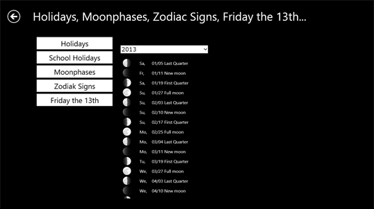 Holidays, Moonphases, Zodiak Signs, Friday the 13th... screenshot 4
