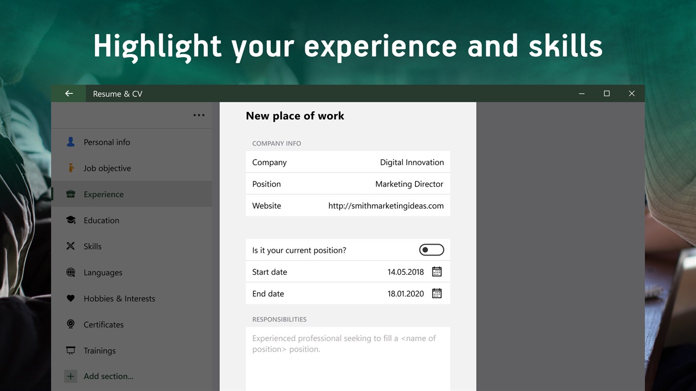 #2. CV Master - Resume Builder & Templates (Windows) 来自: Tool-Style