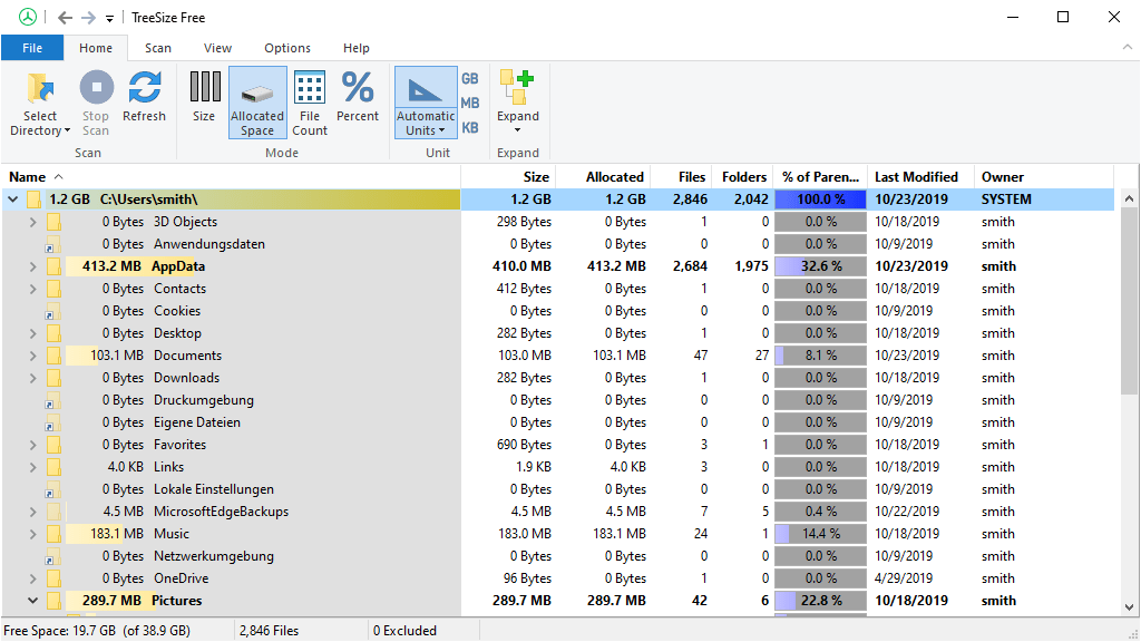 check folder size windows