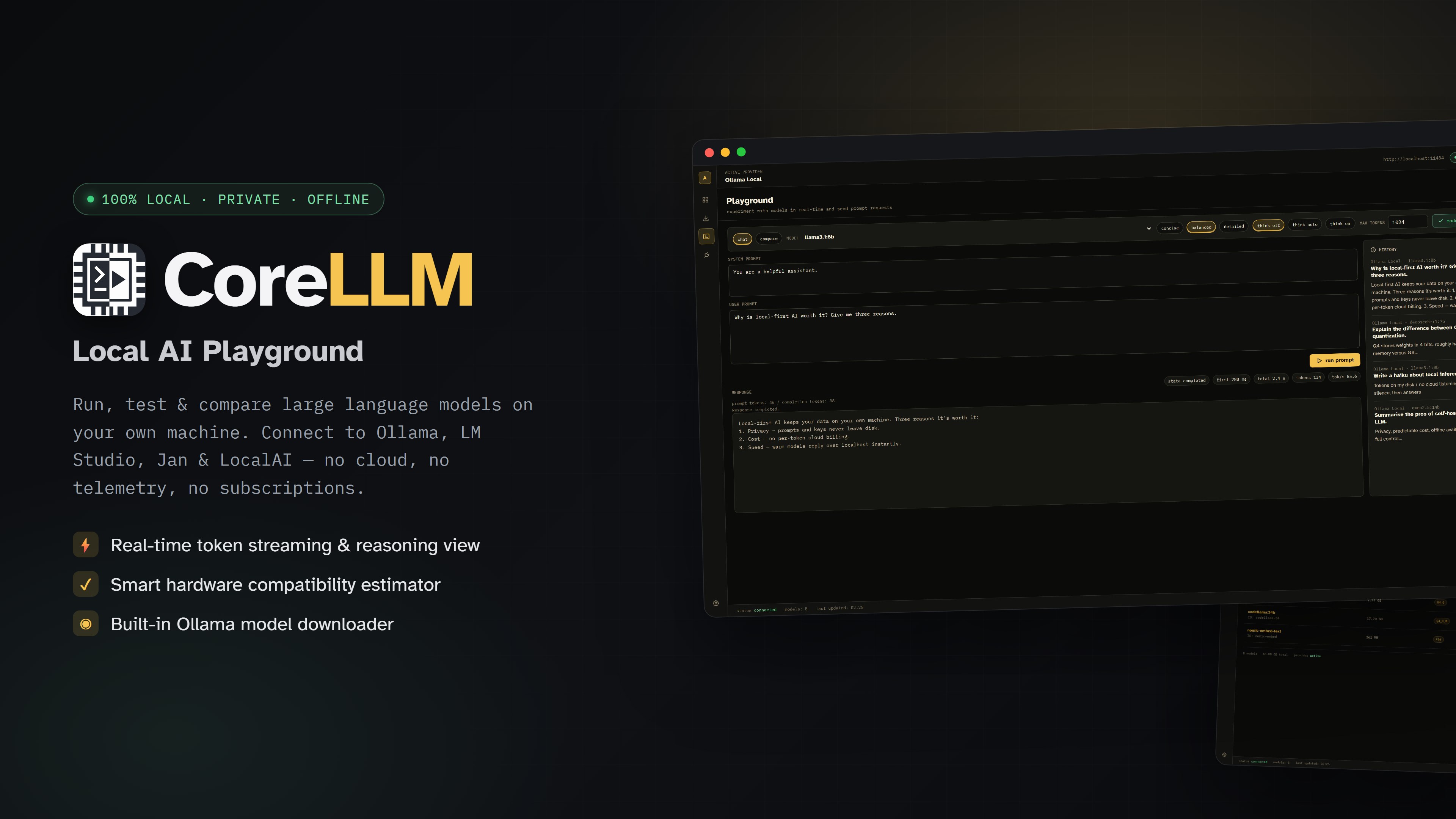 CoreLLM playground screenshot