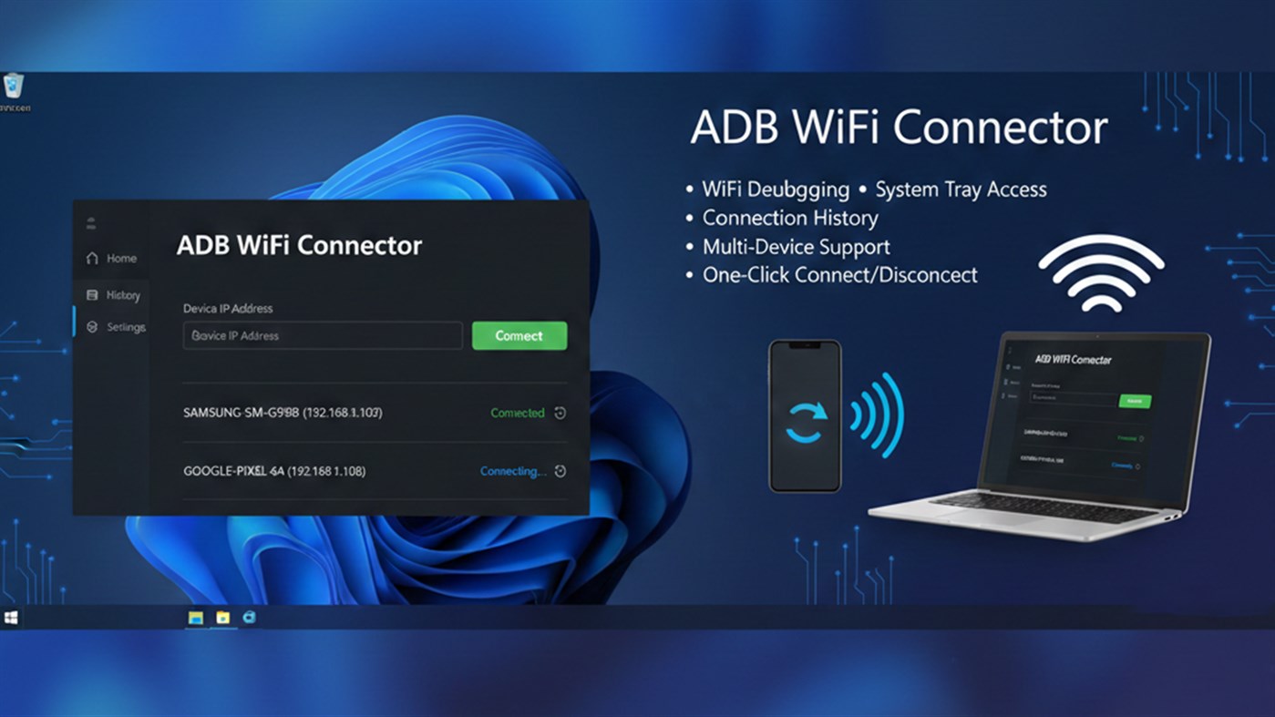 #1. ADB Wi-Fi Connector – Wireless ADB Tool (Windows) By: NodChan