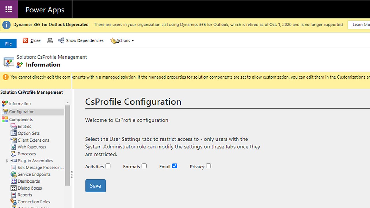 Snapshot 1 of User Profile Management for Dynamics 365