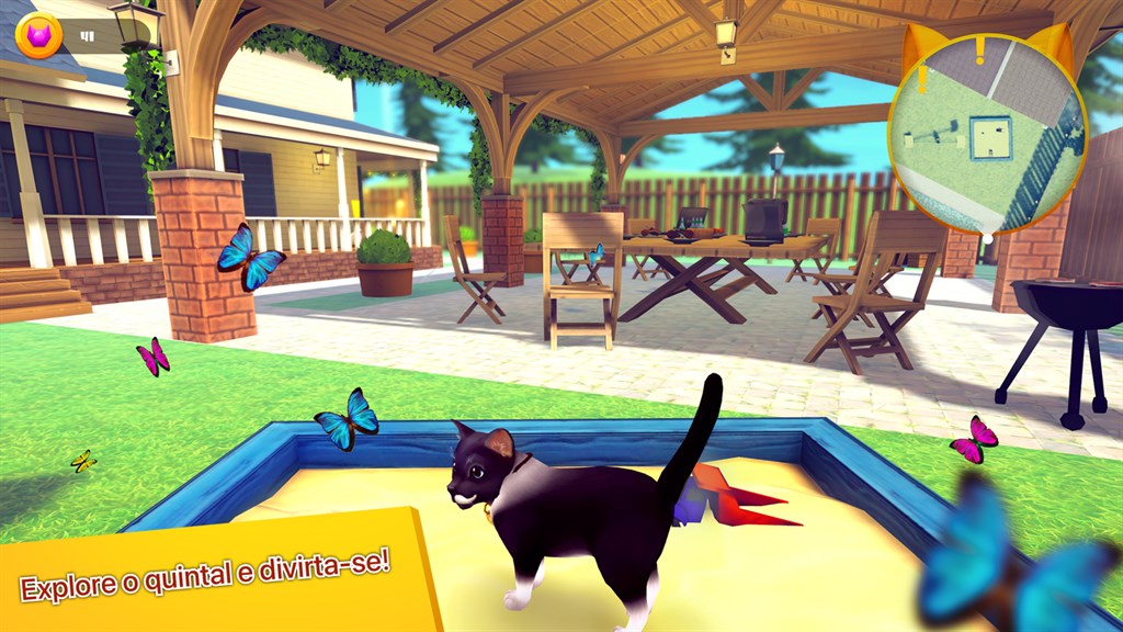 Uma captura de tela do gato do jogo à esquerda.