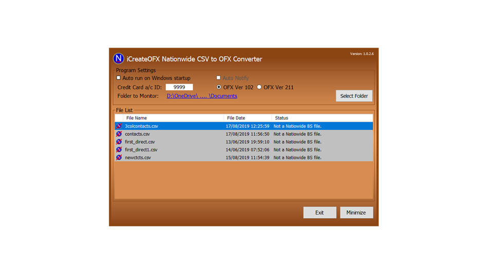 iCreateOFX Nationwide CSV to OFX (Windows) بواسطة: Katula Konsult Limited
