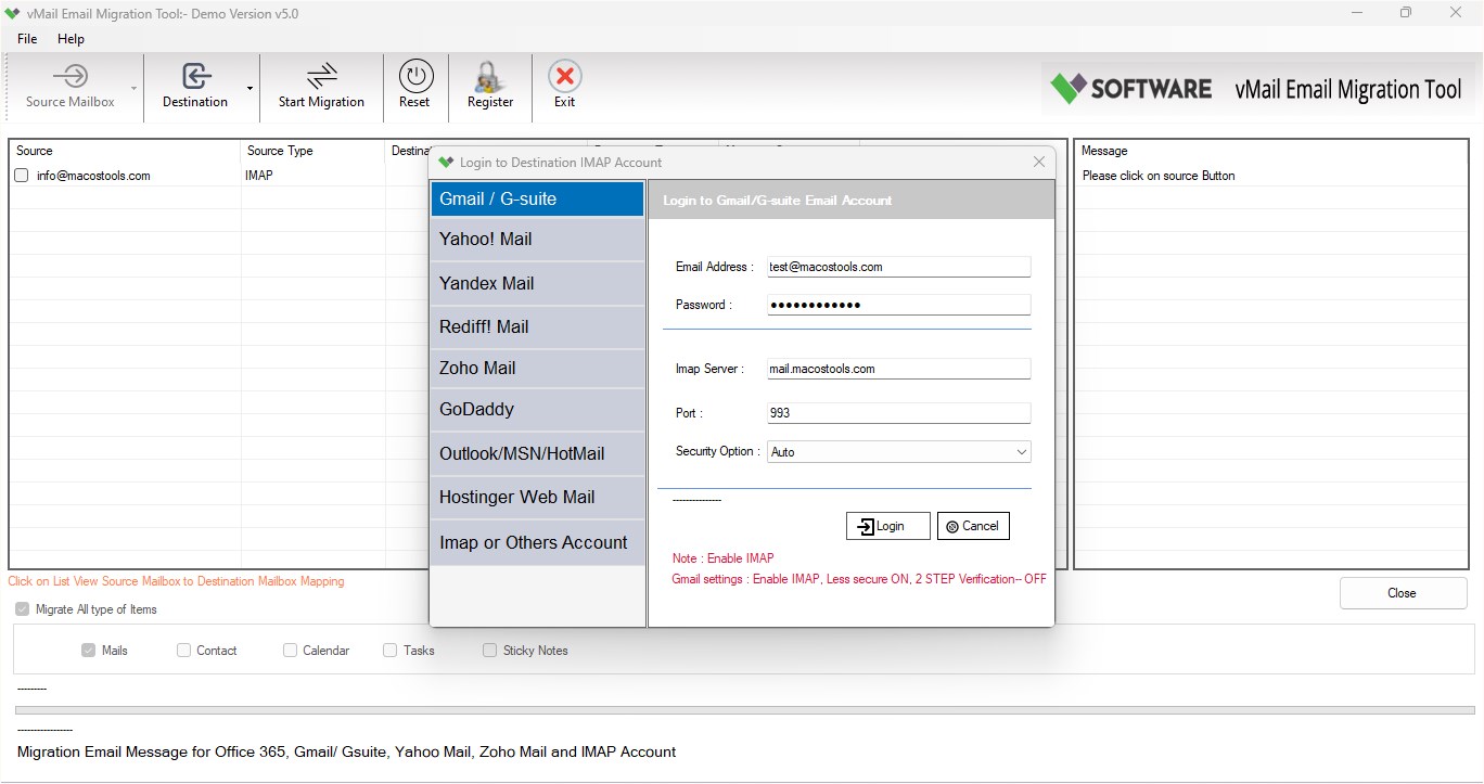 Email Migration Tool - Tenant to Tenant Migration Screenshot