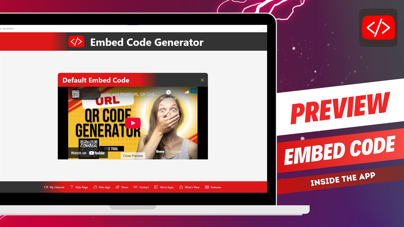 #6. Video Embed Code Generator – Embed HTML for Your Website (Windows) بواسطة: Demo Developers