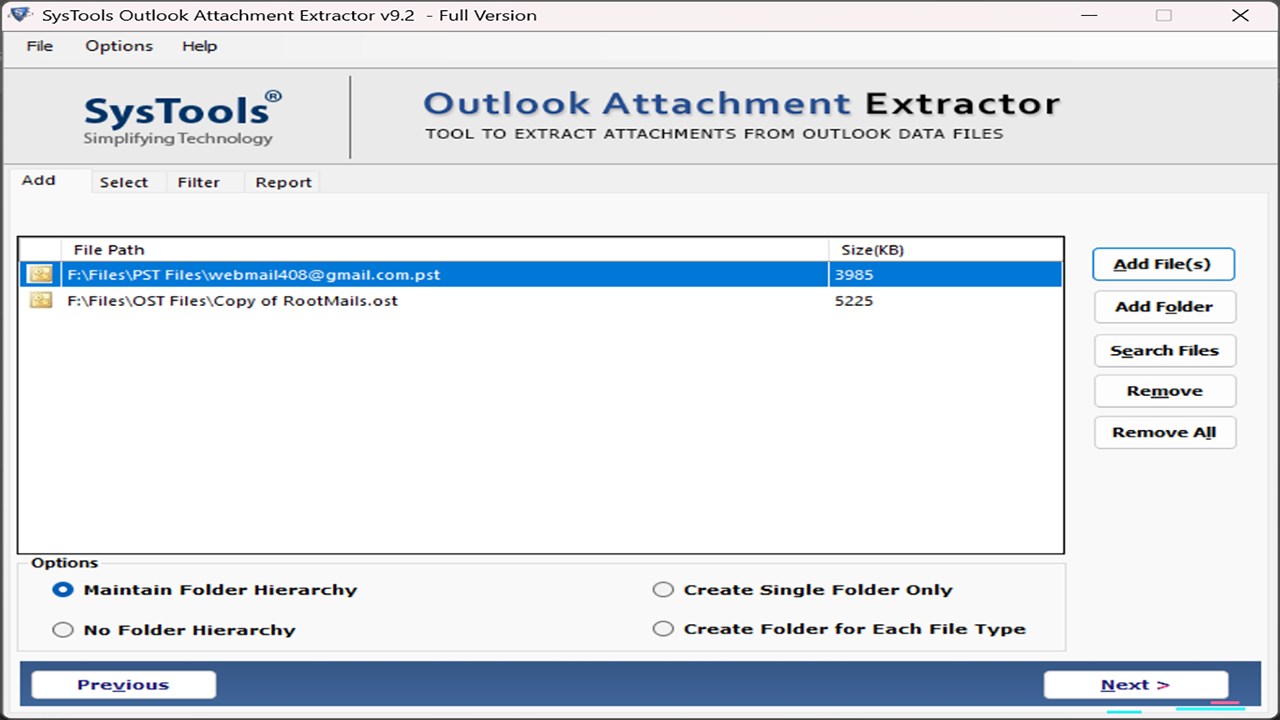 Snapshot 3 of SysTools For Outlook Attachment Extractor