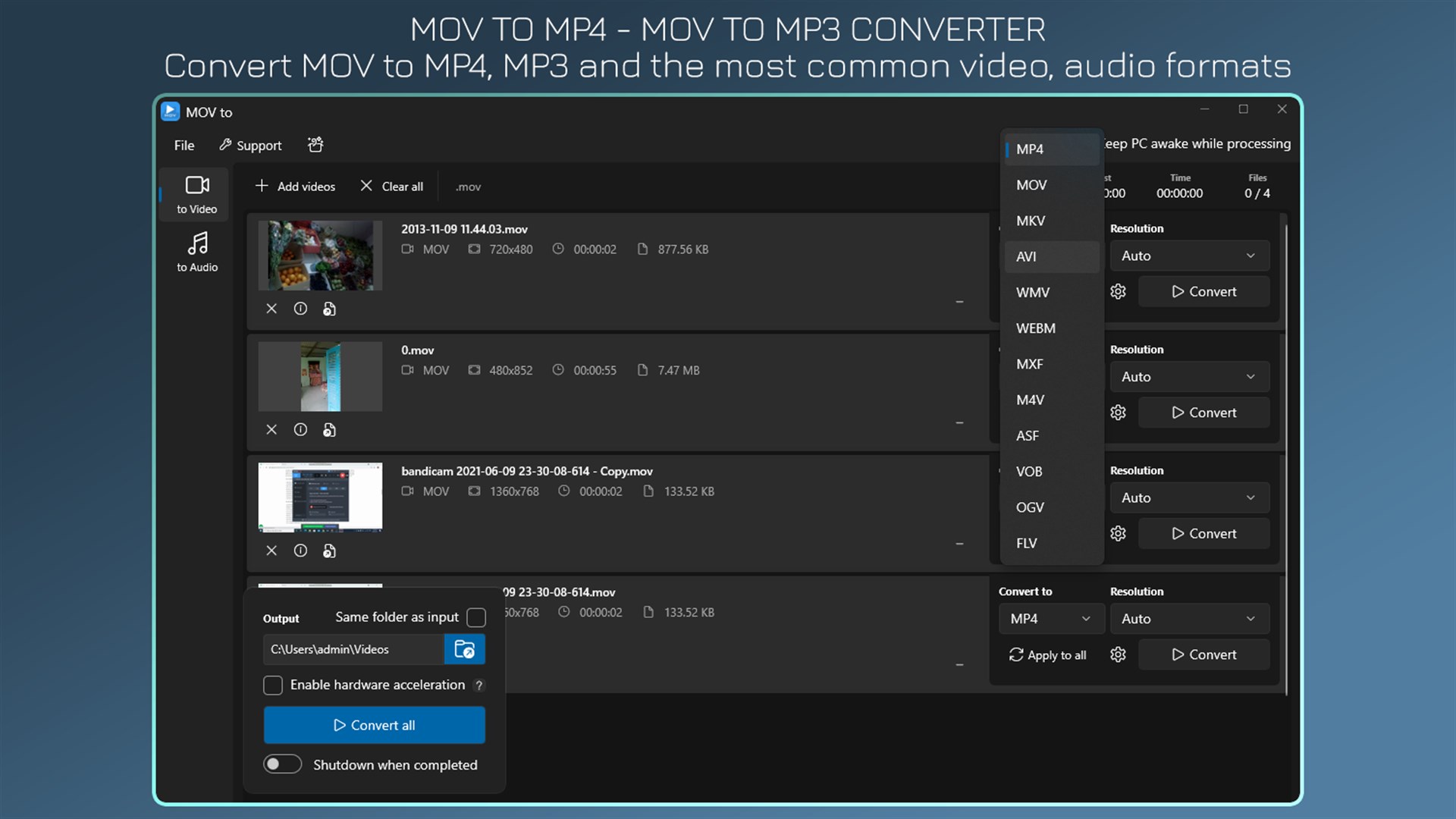 MOV to MP4 MOV to Microsoft Apps