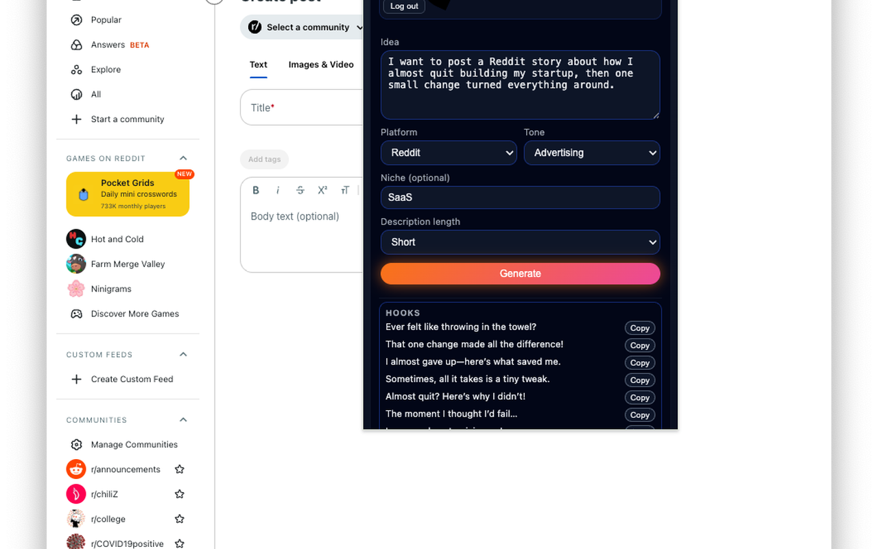 HookMate – AI Hooks & Titles in One Click