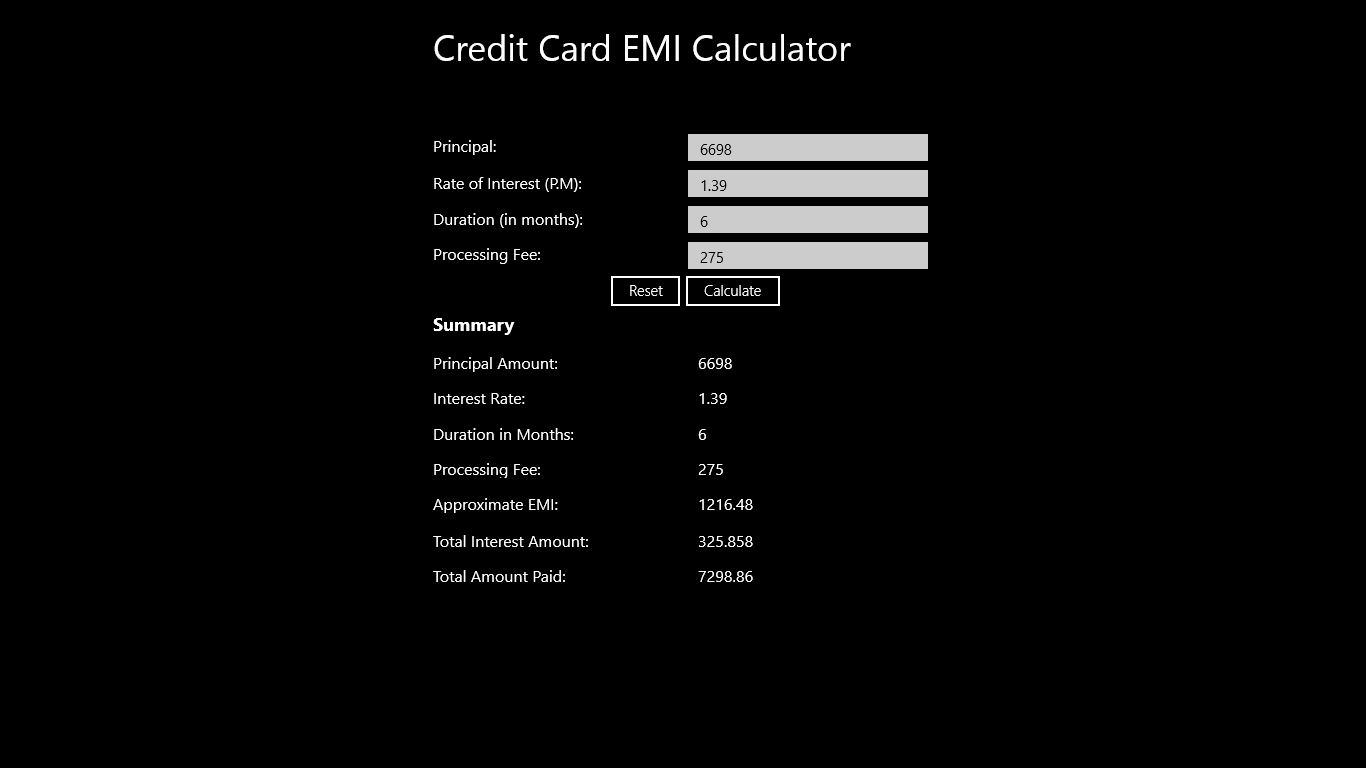 Credit Card EMI Calculator for Windows 10