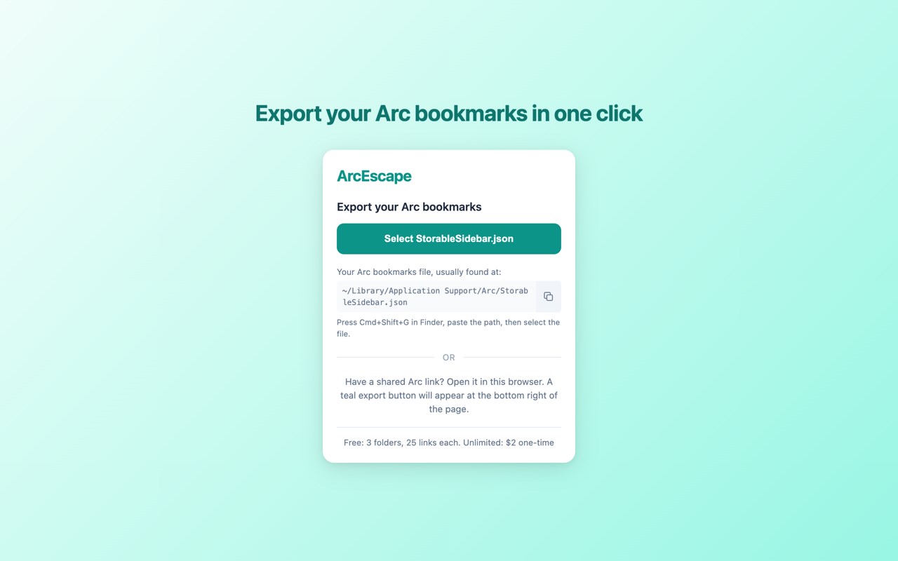 ArcEscape: migrate bookmarks from Arc Browser