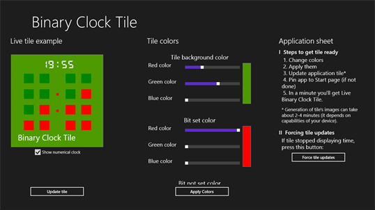Live Tile Binary Clock screenshot 2