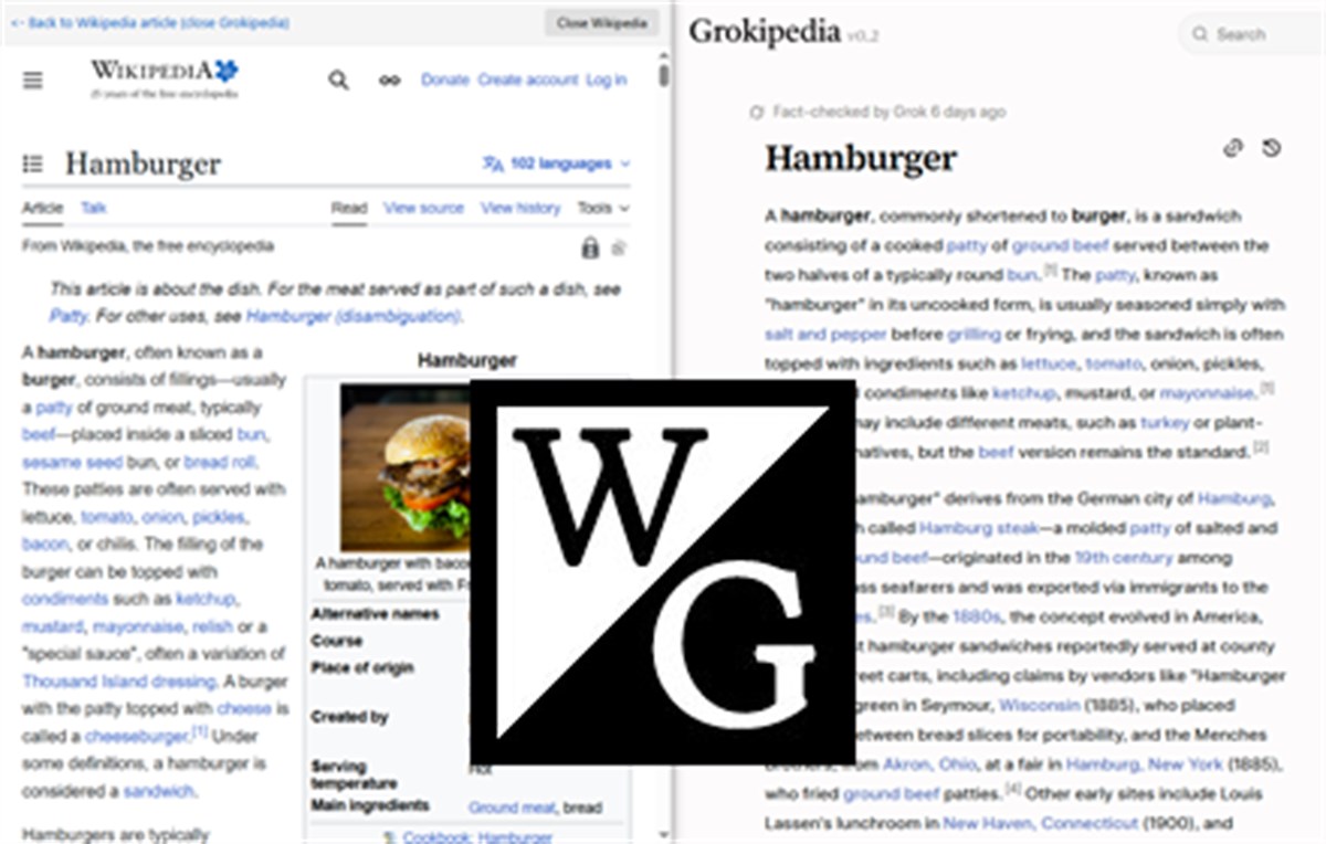 Grokipedia + Wikipedia Split View