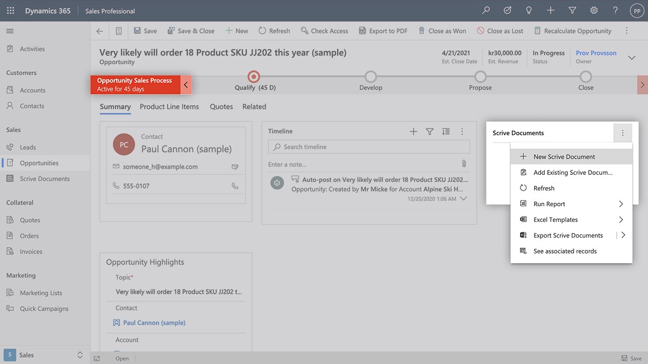 Snapshot 2 of Scrive for Dynamics 365