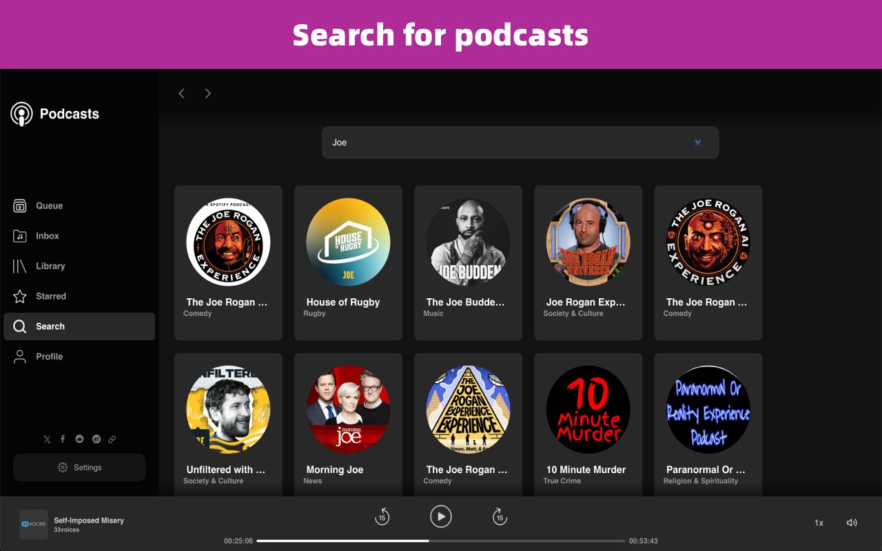 Podcasts - A player, downloader, transcriber