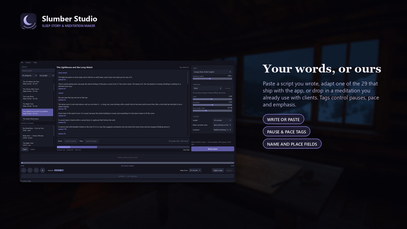 #4. Slumber Studio — AI Voiceover & Audiobook Maker (Windows) By: manxlr
