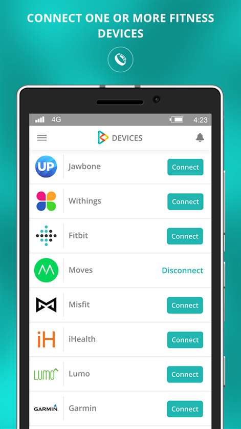 Screenshot: Connect one or more fitness devices