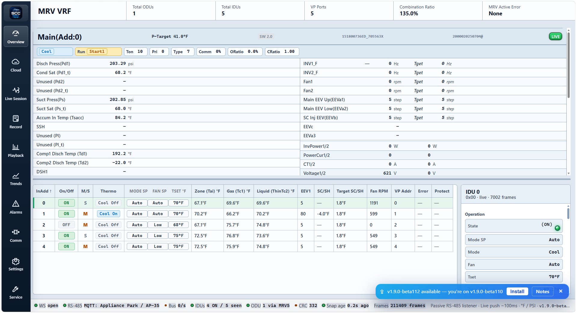 SCC HVAC Service Tool screenshot