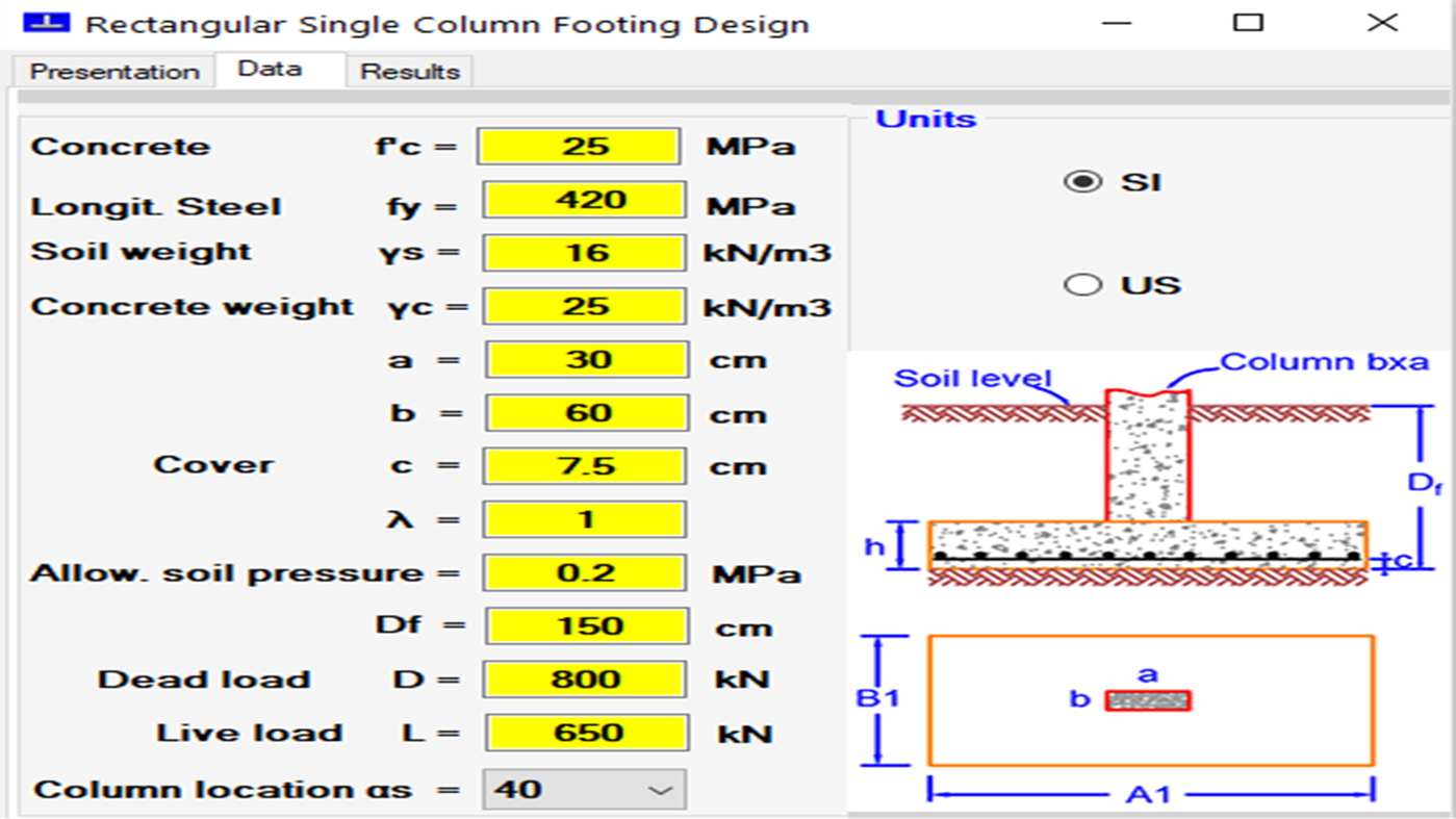 #2. Rectangular Concrete Footings For Axial Loads (ACI318-19) (Windows) Door: BSAIBES Engineering