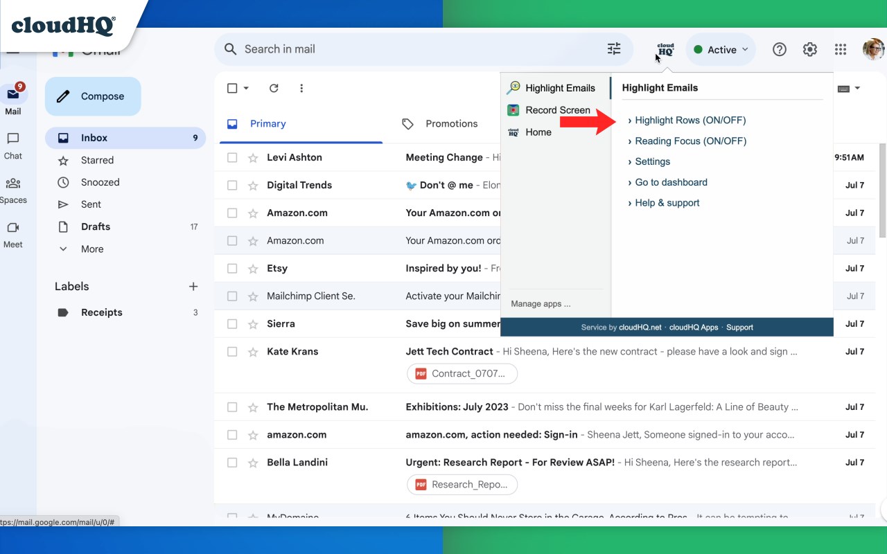 Highlight Emails in Gmail by cloudHQ