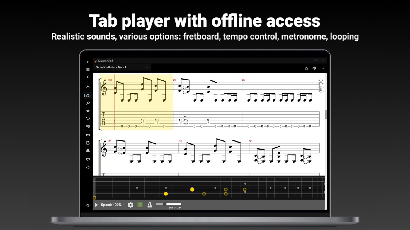 #2. GuitarTab - Guitar tabs and chords Pro (Windows) Ved: GT1 Apps
