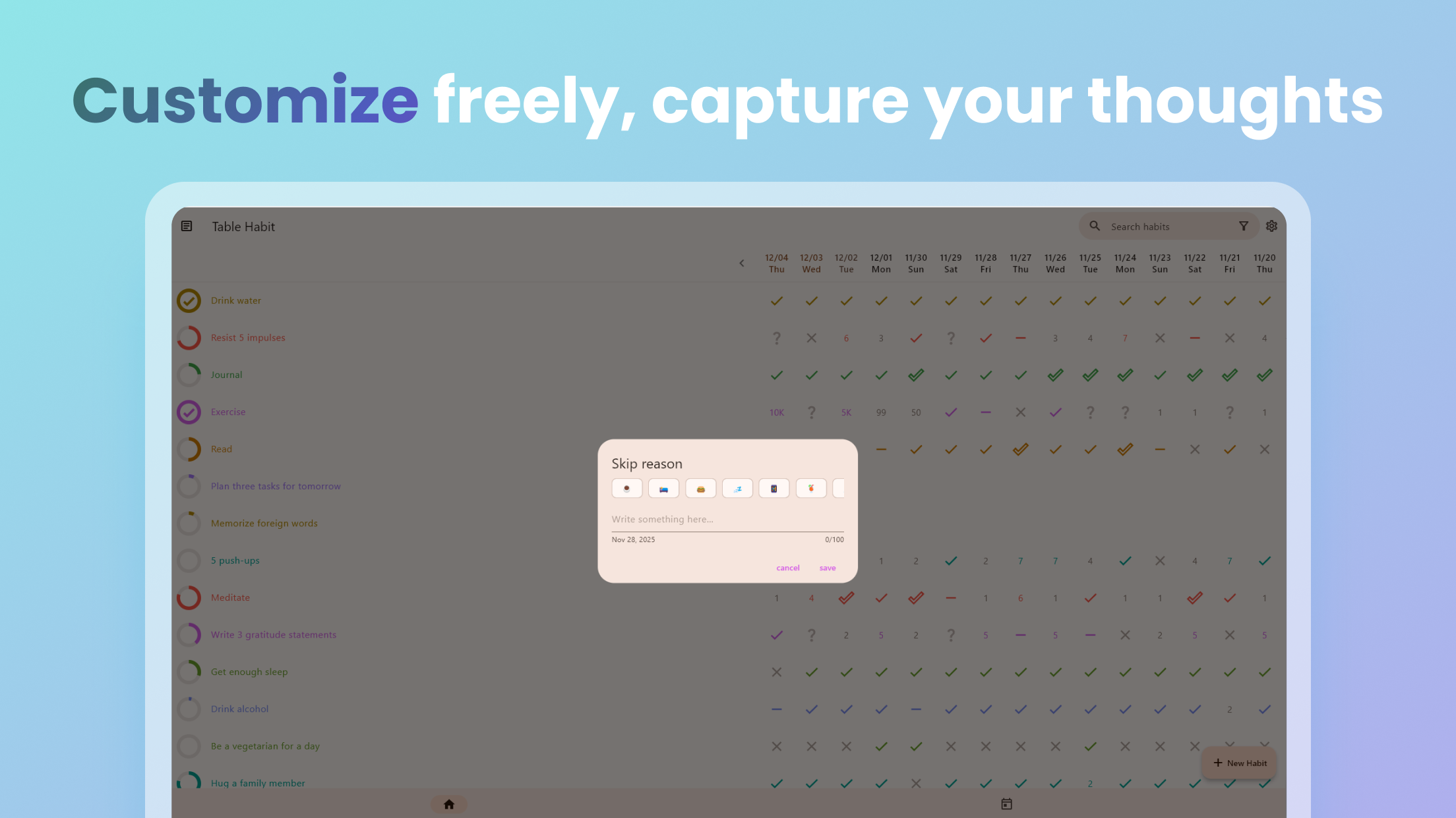 Table Habit screenshot