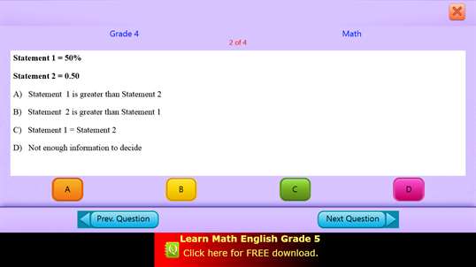 QVprep Lite Math English Grade 4 screenshot 5