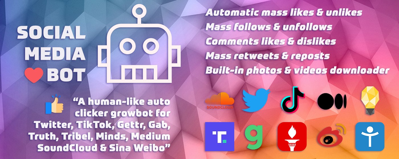Social Media Bot. Auto Clicker Growbot. marquee promo image