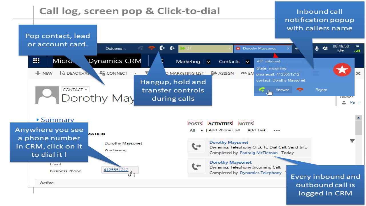 Snapshot 3 of Dynamics Telephony Contact us for free trial/demo