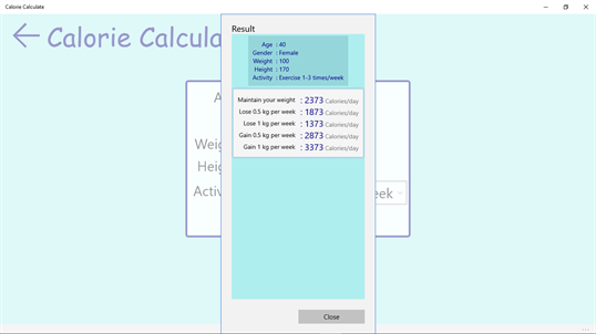 Calorie Calculate screenshot 2