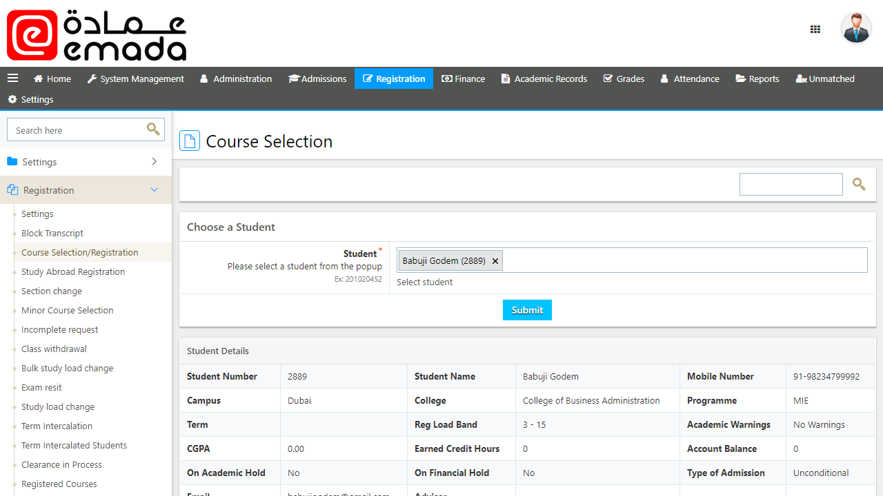 Snapshot 2 of eMada (Student Information System)