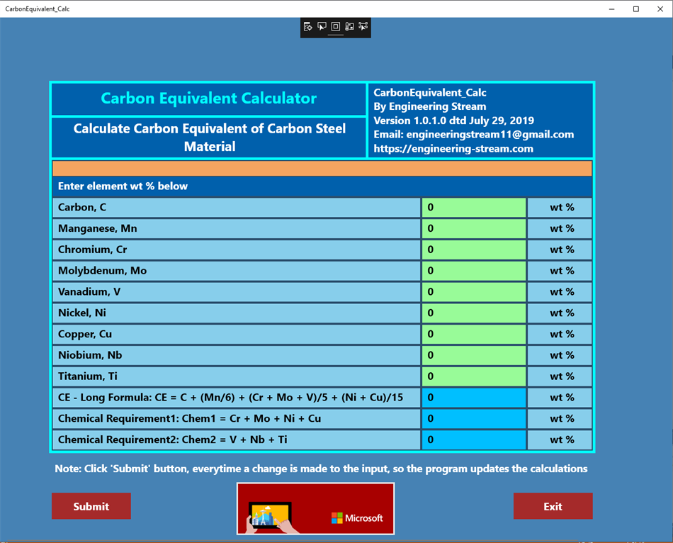 Carbon Equivalent Calculator (Windows) 由: Engineering-Stream
