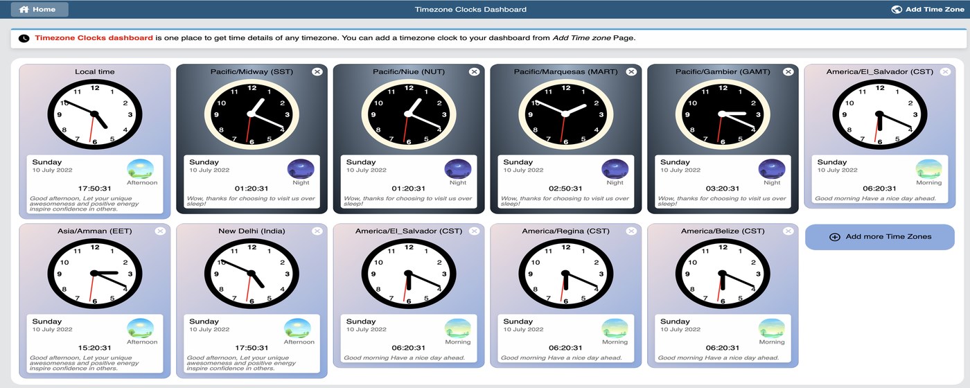 Timezone Clocks Dashboard marquee promo image