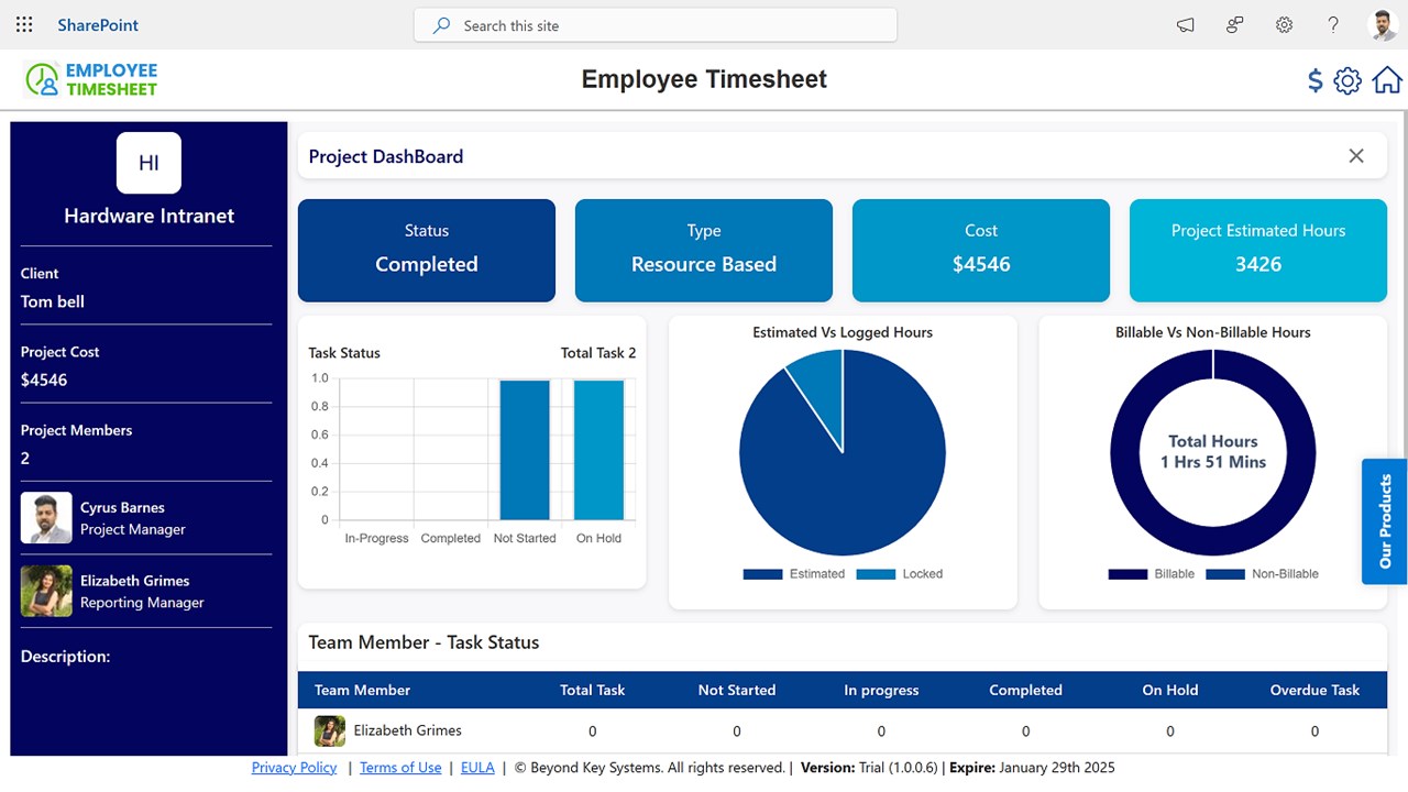 Snapshot 2 of Employee Timesheet App: Track Time & Tasks Easily