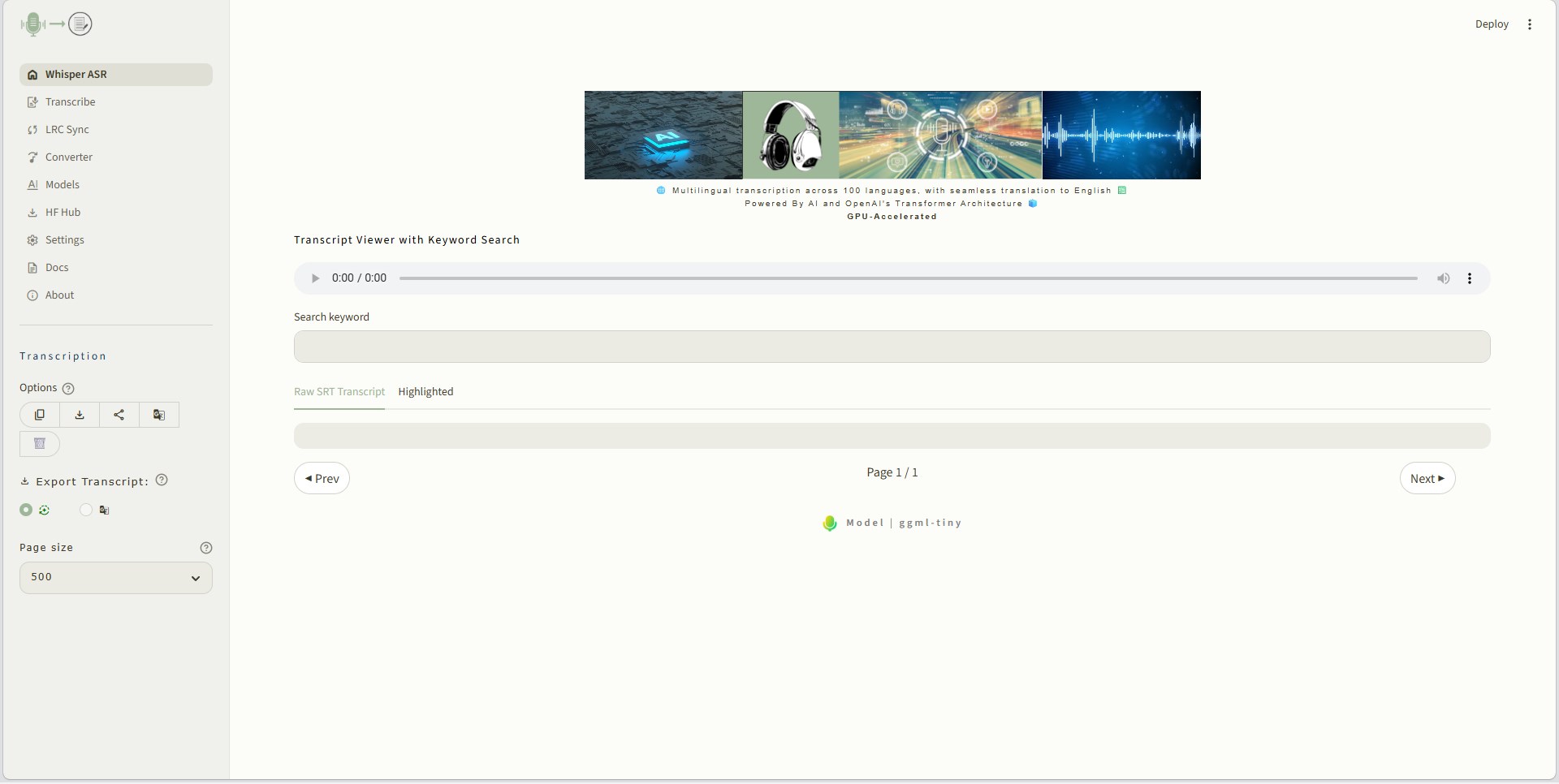 Whisper ASR screenshot