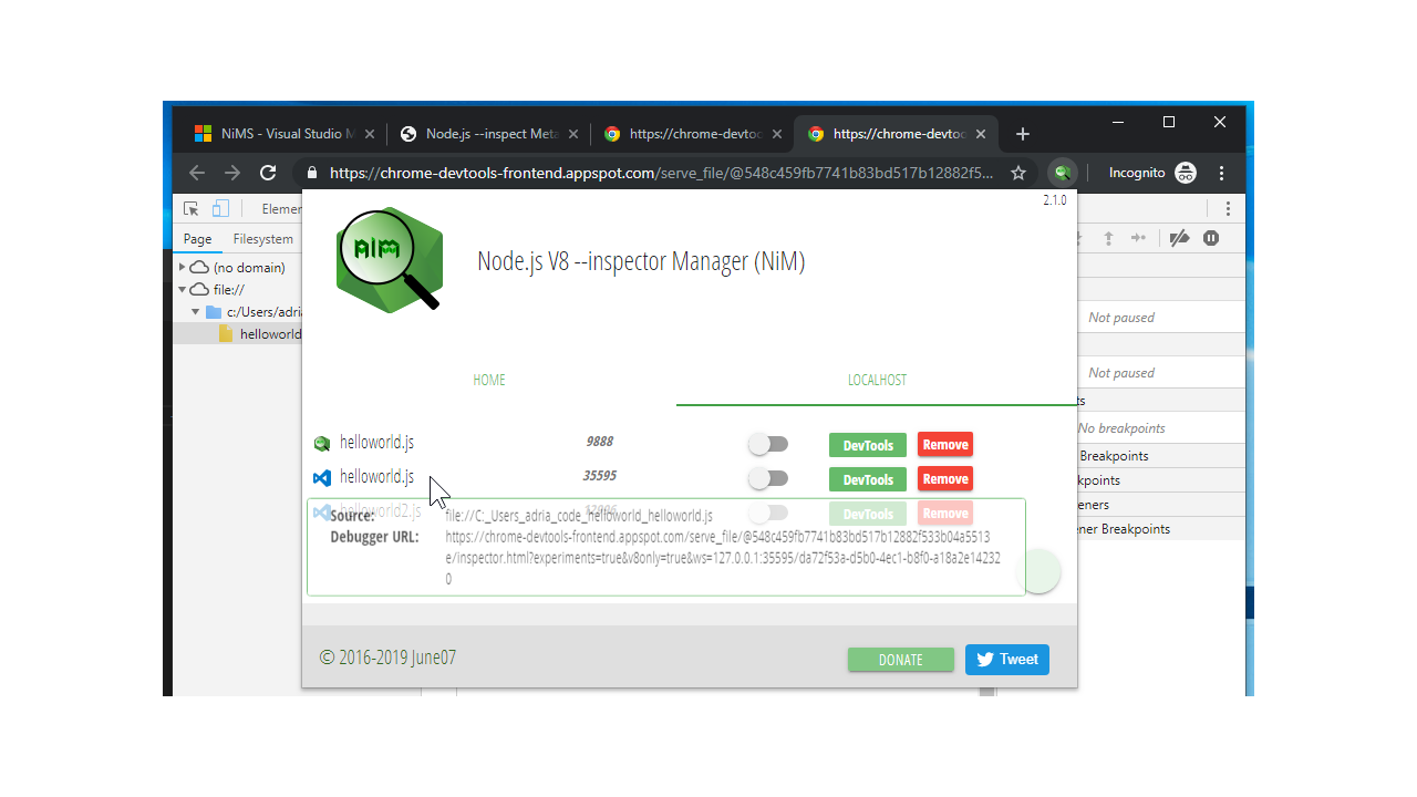 Node.js V8 --inspector Manager (NiMV3)