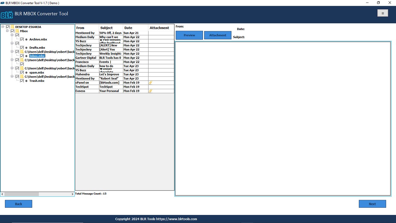 Snapshot 3 of MBOX Converter Software Tool