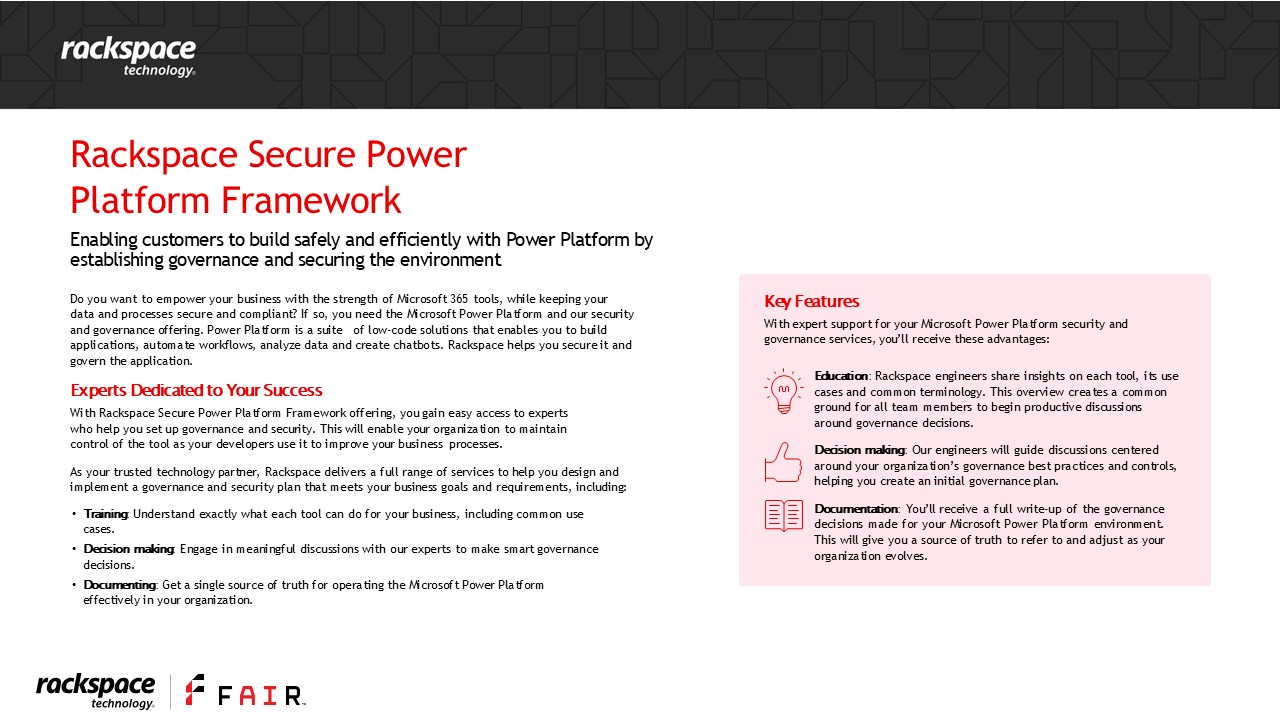 Snapshot 1 of Rackspace Secure Power Platform Framework