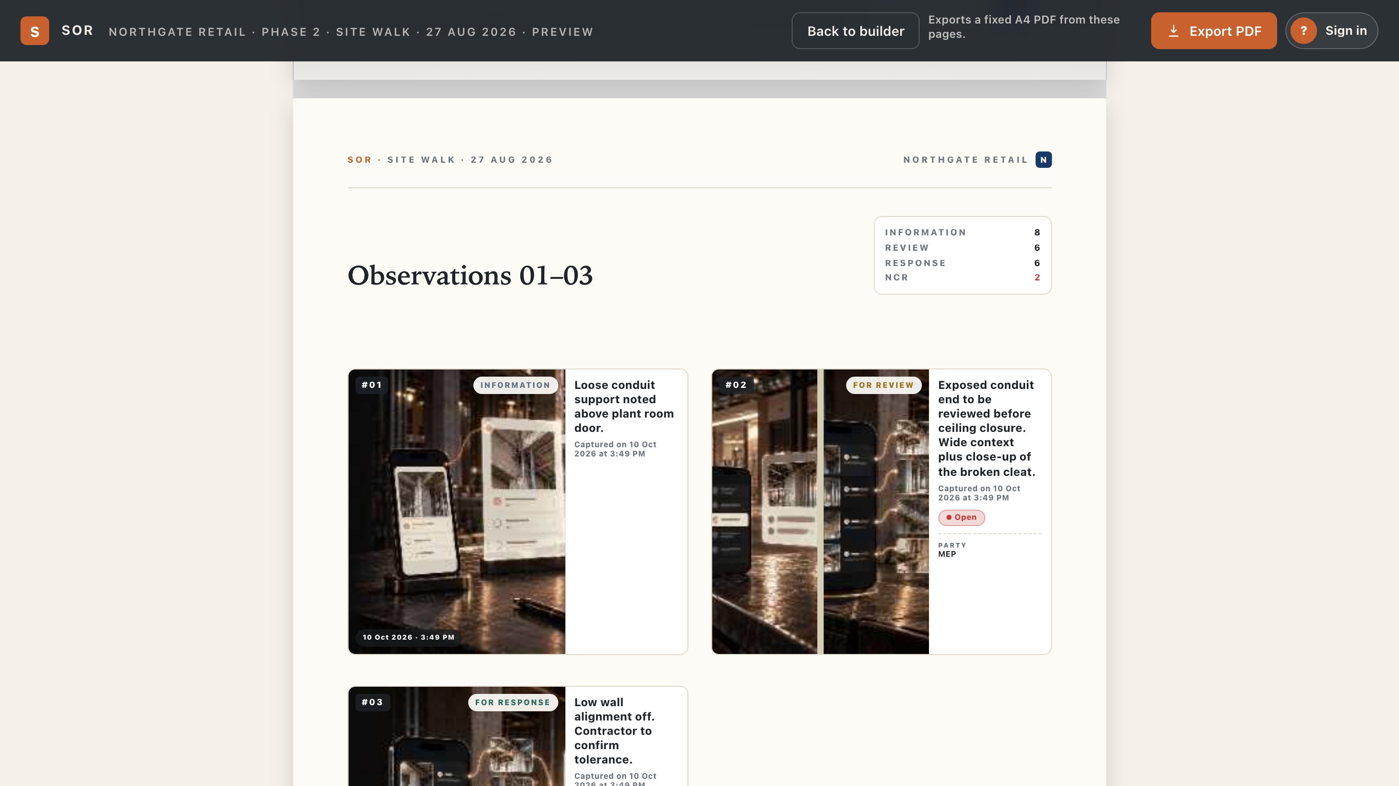 SOR: Site Inspection Report screenshot