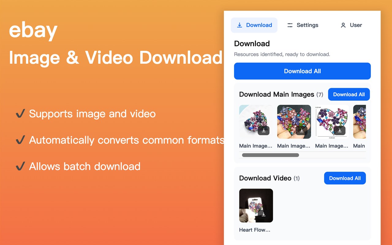 eBay Image Video Downloader - Main,Detail Pics,Videos One-Click Download