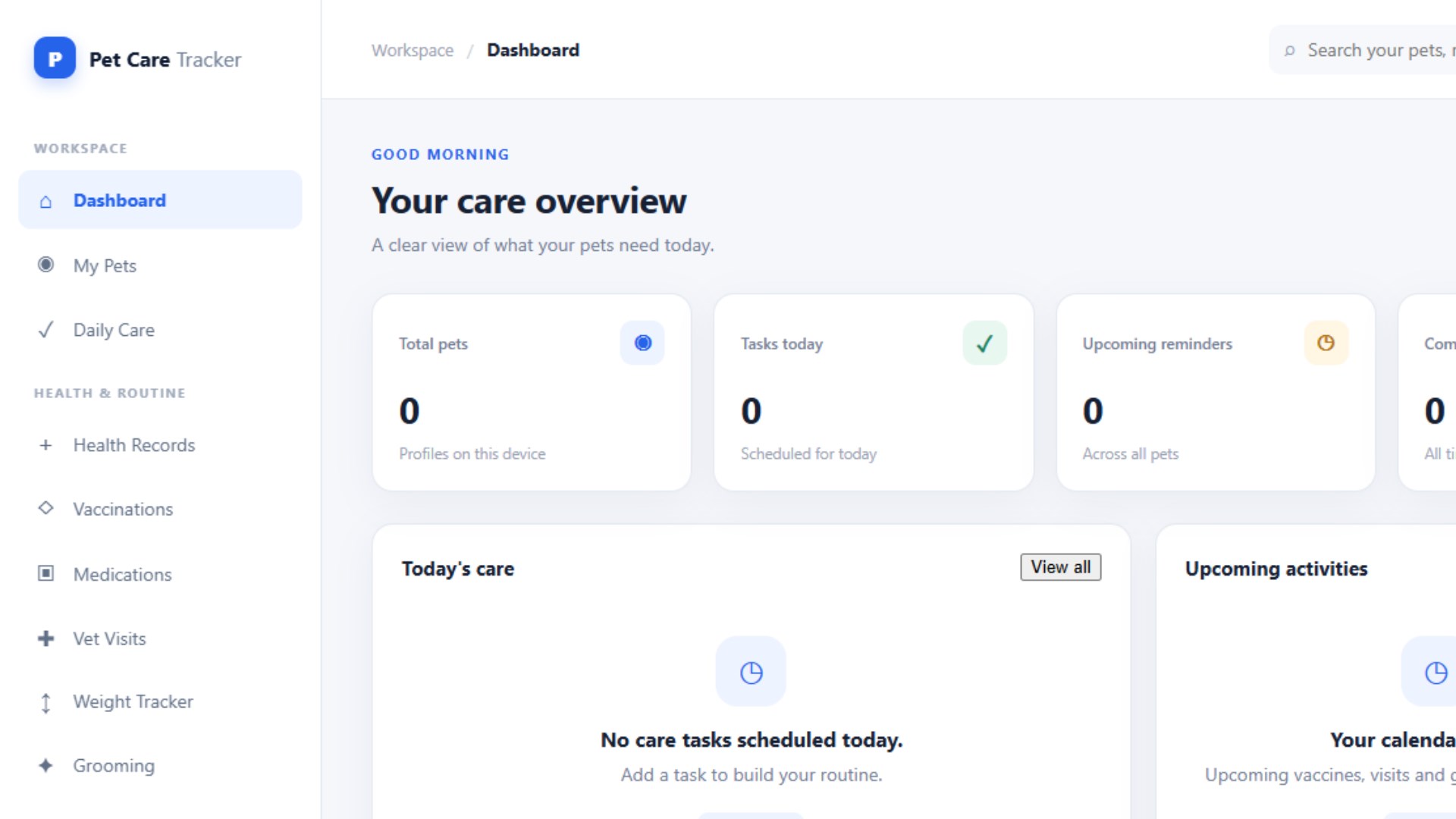Pet Care Tracker screenshot