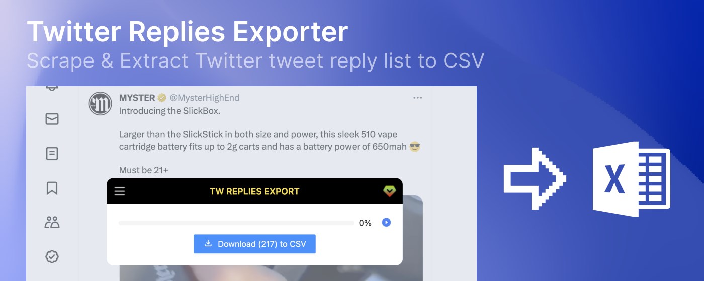 TwReplyExport - Twitter Replies Export marquee promo image